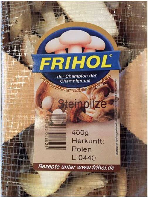 Kaufland warnt vor dem Verzehr der Frihol Steinpilze aus Polen, es war schon ein Knollenblätterpilz darunter. Foto: Bundesamt für Verbraucherschutz und Lebensmittelsicherheit (BVL) Braunschweig)