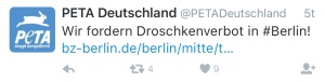 Die Tierrechtsorganisation PETA fordert auf Twitter ein Droschkenverbot für Berlin Foto: Screenshot Twitter