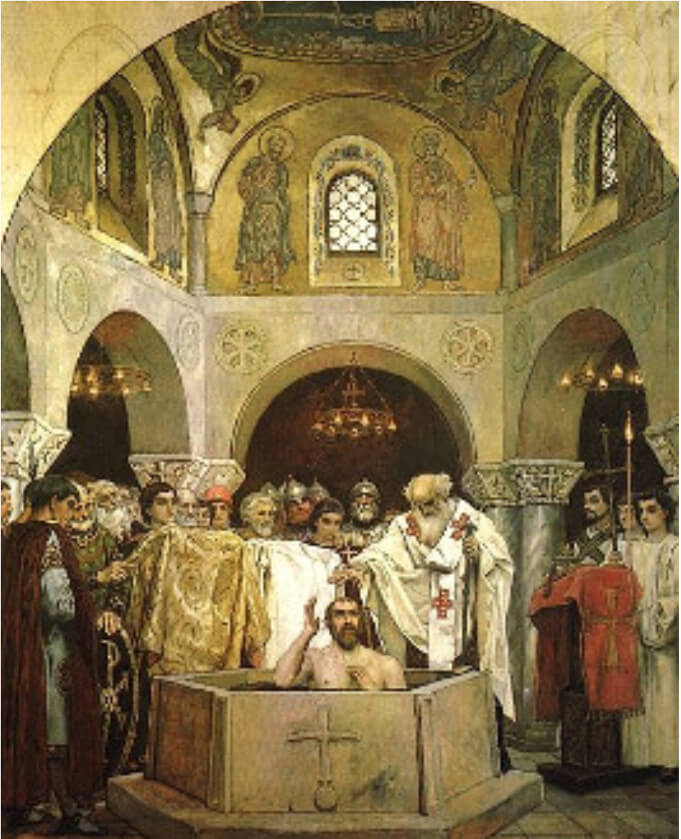 Der erste russische Alleinherrscher Waldemar I. wurde 1890 in einer ukrainischen Kirche auf der Krim getauft. (Maler Wiktor Wasnezow)