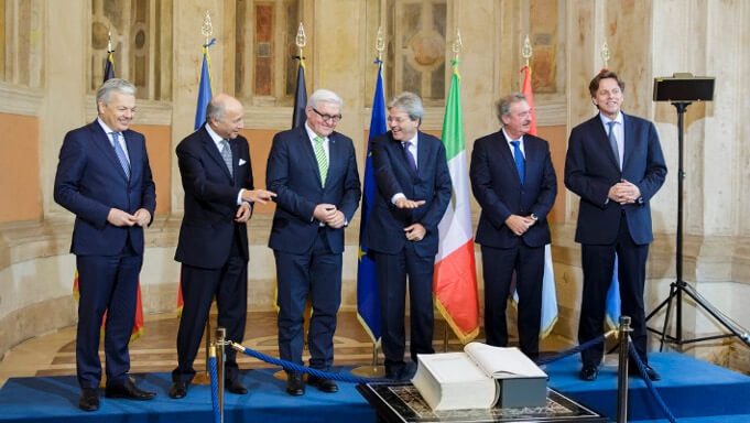 Beim Treffen in Rom am 9. Februar 2016 erinnerten die Außenminister der EU-Gründer Belgien, Deutschland, Frankreich, Italien, Luxemburg und Niederlande an den Gründergeist vor 59 Jahren (Foto: Auswärtiges Amt/Photothek Trutschel)