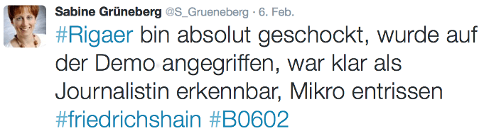 So twitterte die ARD-Journalistin Sabine Grüneberg kurz nach dem Überfall (Twitter/Sabine Grüneberg)