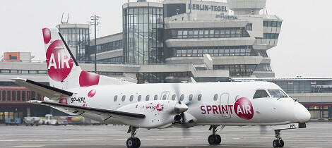 SprintAir fliegt dreimal die Woche mit einer Saab 340 vom Flughafen Berlin-Tegel zum neuen Flughafen Olsztyn-Mazury. (Pressefoto: Günter Wicker / Flughafen Berlin Brandenburg GmbH)
