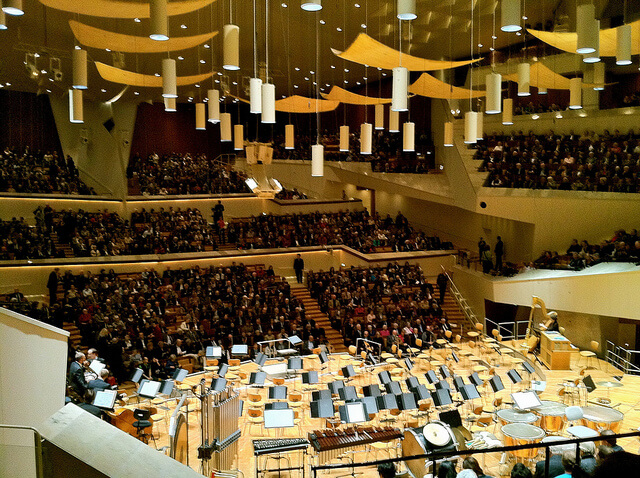 The podium of the Berlin Philharmonie. Taken by keriluamox via Flickr.