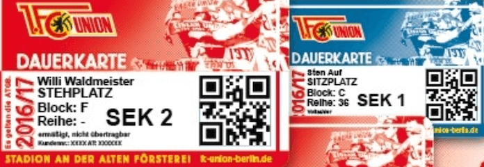 Seit 9. Mai 2016 wird die neue Dauerkarte für die Saison 2016/2017 für das Stadion an der Alten Försterei des Fußball-Bundesliga-Zweitligisten 1. FC Union e.V. aus Köpenick verkauft, dabei wurde gestern bereits die 2.000 Marke geknackt (Foto: 1. FC Union)