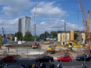 Dauerbaustelle S21 von der nördlichen Ringbahn (Gesundbrunnen und Westhafen zum Hauptbahnhof und weiter über Potsdamer Platz zum Brandenburger Tor (Foto vom Mai 2012 nördlich des Hauptbahnhofs: Wikipedia/Eigenes Werek Andre_de)