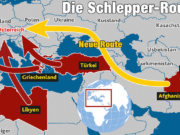 Die neuen Schlepperrouten sollen über Georgien, Russland und die Ukraine bis nach Österreich und Deutschland führen. (Foto: Krone-Grafik)