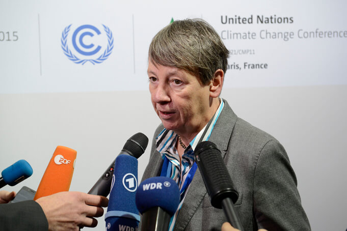 Barbara Hendricks speaking at climate change conference in Paris. Source.