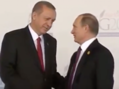 Beim G20-Treffen in Antalya am 15. November 2015 plauderten Türkeipräsident Recep Tayyip Erdogan und der russiche Präsident Walidmir Putin noch als Freunde, neun Tage später begann am 24. November 2015 mit dem Abschuss einer russischen Sucho Su-24 an der türkisch-syrischen Grenze eine Eiszeit in den Handelsbeziehungen (Foto: Youtube)