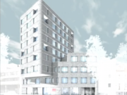 So soll der neue Hotelturm von Bauherr Felix Gädicke am Nollendorfplatz 2 in Berlin Schöneberg in zwei Jahren ausssehen. Die Bauarbeiten sollen nächste Woche beginnen. (Entwurf: Spereck Gesellschaft von Architekten GmbH, Westend)