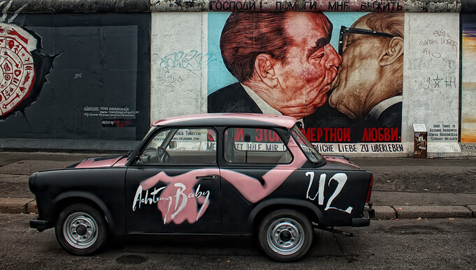 Depiction of Leonid Brezhnev and Erich Honecker kissing is one of the most iconic in the East Side Gallery.