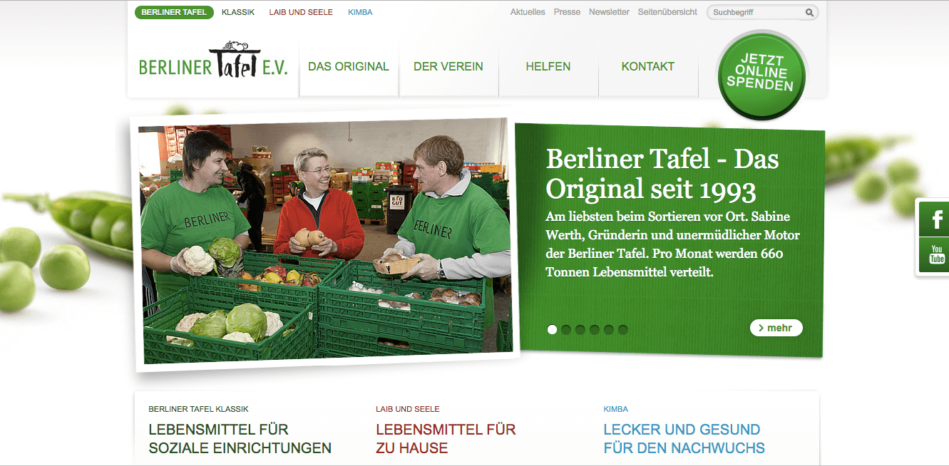 Screenshot of the Berlin Food Bank homepage. Source: berliner-tafel.de