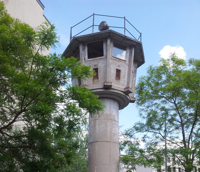 One of the few remaining watchtowers located near Potzdamer Platz. Source.