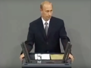 Putins Rede vor dem Bundestag: Die vertane Chance 25. September 2001. Auftritt des russischen Staatspräsidenten Wladimir Putin im Deutschen Bundestag mit seiner Rede in deutscher Sprache über die deutsch-russischen Beziehungen und den Vorschlag zur wirtschaftlichen Zusammenarbeit von Lissabon bis Wladiwostok (Youtube/Livemitschnitt Bundestag)