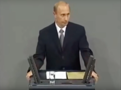 25. September 2001. Auftritt des russischen Staatspräsidenten Wladimir Putin im Deutschen Bundestag mit seiner Rede in deutscher Sprache über die deutsch-russischen Beziehungen und den Vorschlag zur wirtschaftlichen Zusammenarbeit von Lissabon bis Wladiwostok (Youtube/Livemitschnitt Bundestag)