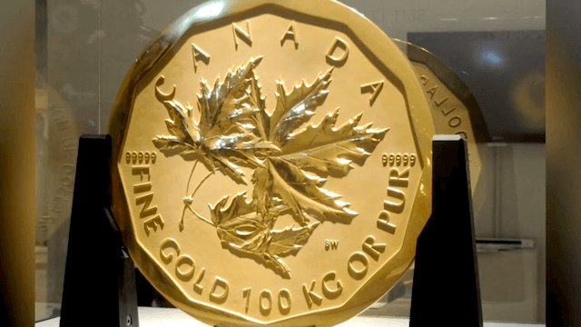 Auf der Rückseite der entwendeten Goldmünze ist das Maple Leaf, das kanadische Ahornblatt. (Screenshot: YouTube)