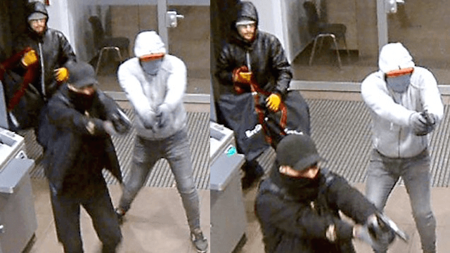 In einer Bank in der Schönhauser Allee schossen drei Räuber einen Geldboten nieder. (Fotos: Polizei Berlin)