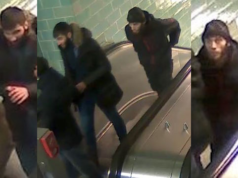 Diese zwei bärtigen Männer traten ihr Opfer die Rolltreppe hinunter. (Bilder: Polizei Berlin)