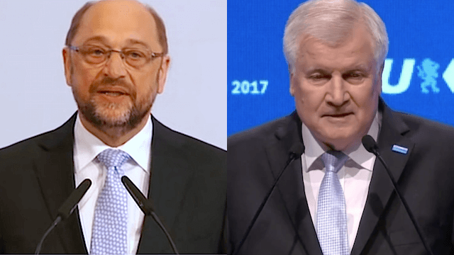 Martin Schulz und Horst Seehofer warnen vor neuer Migrationswelle. (Screenshots: YouTube)