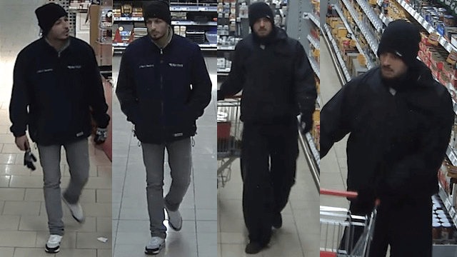 Diese zwei Räuber mit Pistole überfielen einen Supermarkt im Wildhüterweg. (Bilder: Polizei Berlin)
