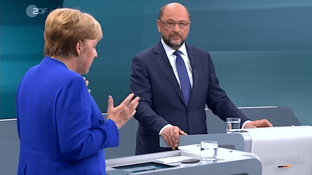 Nach dem TV-Duell zwischen Merkel und Schulz, droht der SPD eine historische Schlappe bei der Bundestagswahl. (Screenshot: ZDF)